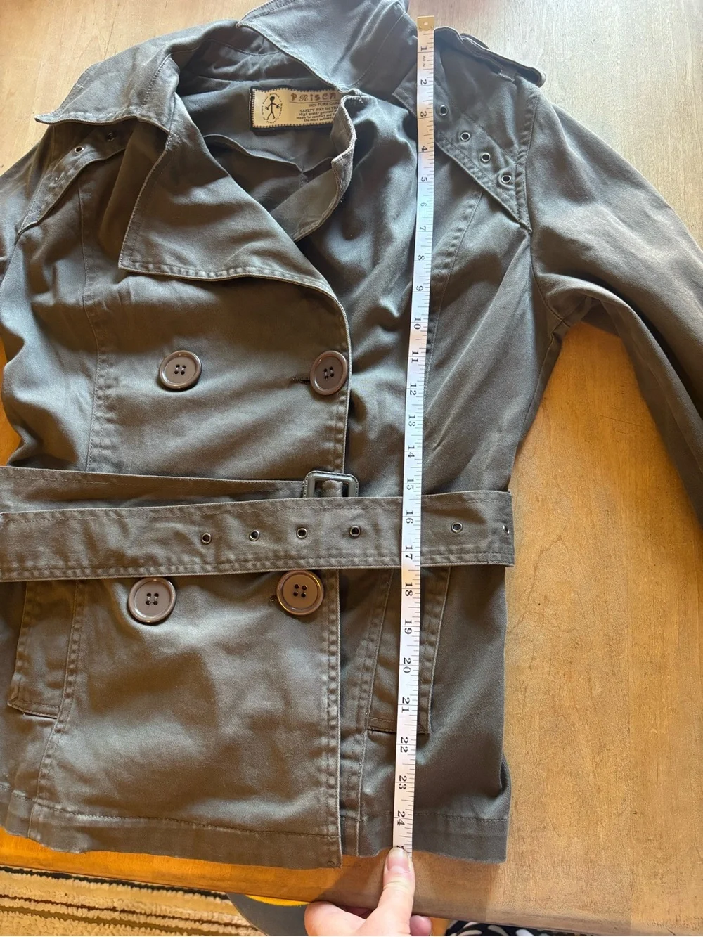 Prisca One Olive Green Cotton Blend Short Trench Coat Utility Grunge Neutral